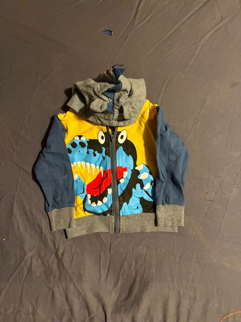 Kids Dinosaur Hoodie 90 Toddler Yellow Blue Gray Zip Jacket Spikes Graphic